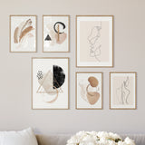 Abstrakt Line Art Beige Poster Set