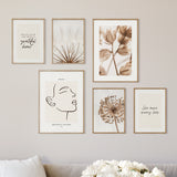 Blumen Line Art Beige Poster Set