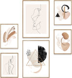 Abstrakt Line Art Beige Poster Set